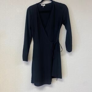 Wilfred Long Sleeve Tie Waist Mini Wrap Dress Black Size Small